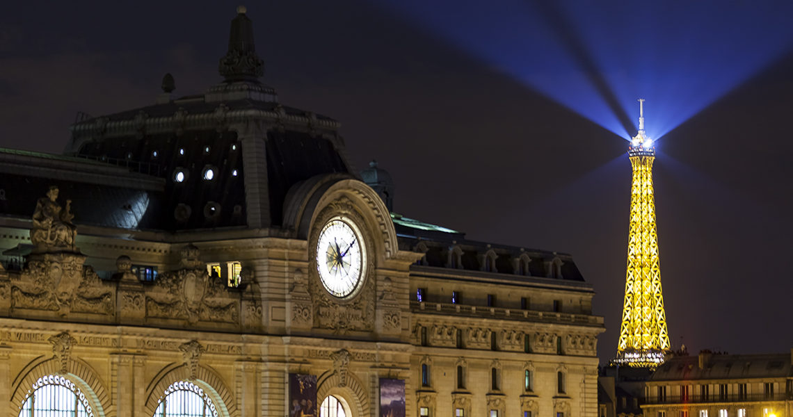 Musee d'Orsay and Eiffel Tower in Paris, France